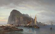 Vilhelm Melbye Shipping off Gibraltar USA oil painting artist